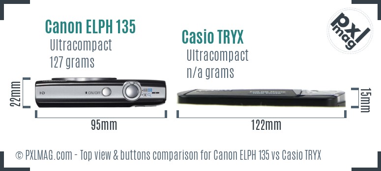 Canon ELPH 135 vs Casio TRYX top view buttons comparison