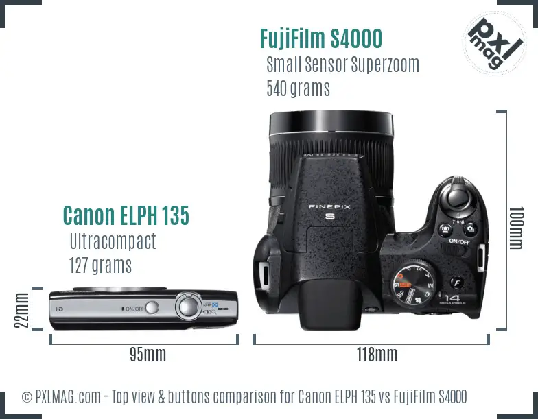 Canon ELPH 135 vs FujiFilm S4000 top view buttons comparison