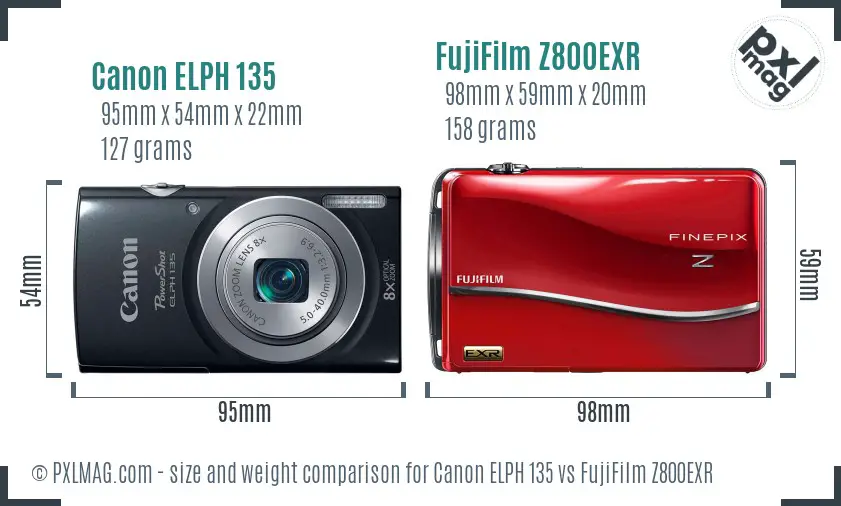 Canon ELPH 135 vs FujiFilm Z800EXR size comparison