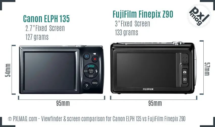 Canon ELPH 135 vs FujiFilm Finepix Z90 Screen and Viewfinder comparison