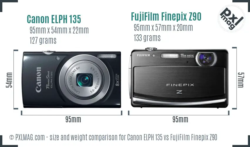 Canon ELPH 135 vs FujiFilm Finepix Z90 size comparison