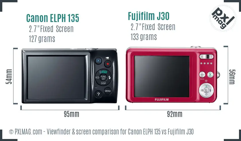 Canon ELPH 135 vs Fujifilm J30 Screen and Viewfinder comparison