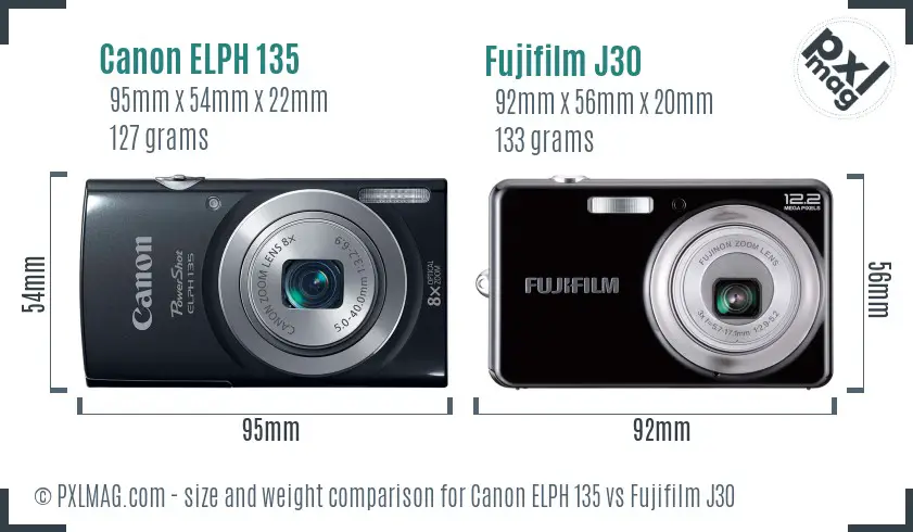 Canon ELPH 135 vs Fujifilm J30 size comparison