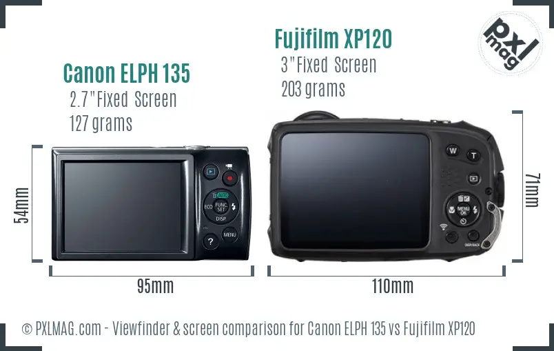 Canon ELPH 135 vs Fujifilm XP120 Screen and Viewfinder comparison