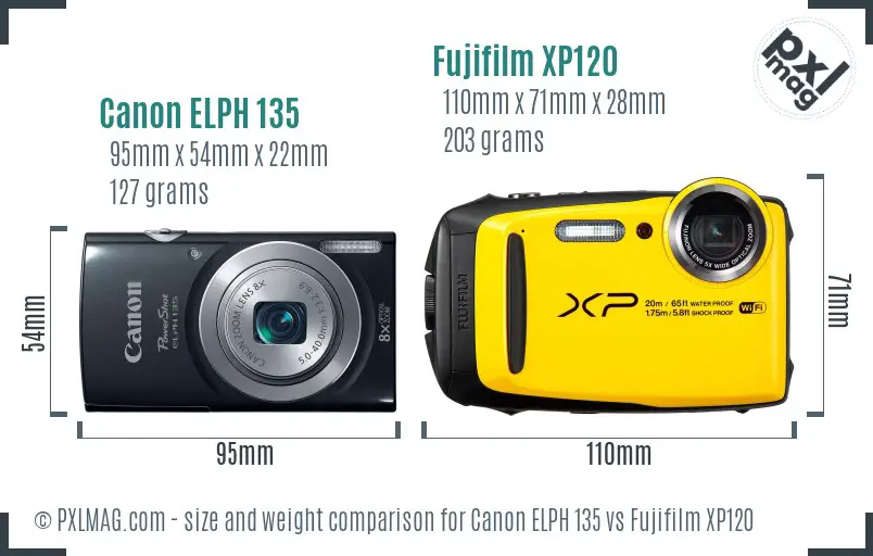 Canon ELPH 135 vs Fujifilm XP120 size comparison