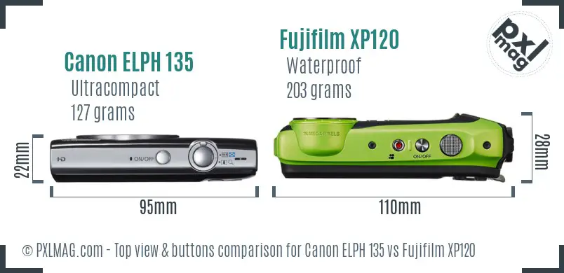 Canon ELPH 135 vs Fujifilm XP120 top view buttons comparison