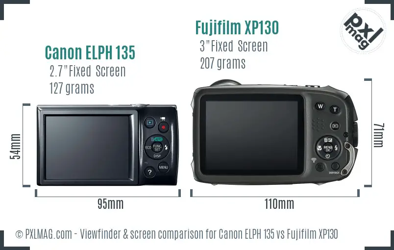 Canon ELPH 135 vs Fujifilm XP130 Screen and Viewfinder comparison