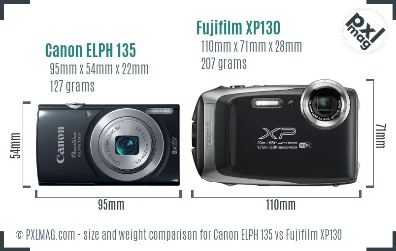 Canon ELPH 135 vs Fujifilm XP130 size comparison