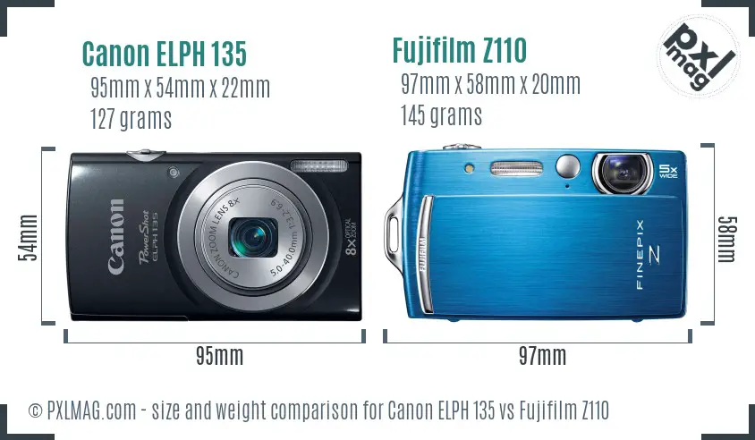 Canon ELPH 135 vs Fujifilm Z110 size comparison Canon ELPH 135 vs Fujifilm Z110 size comparison