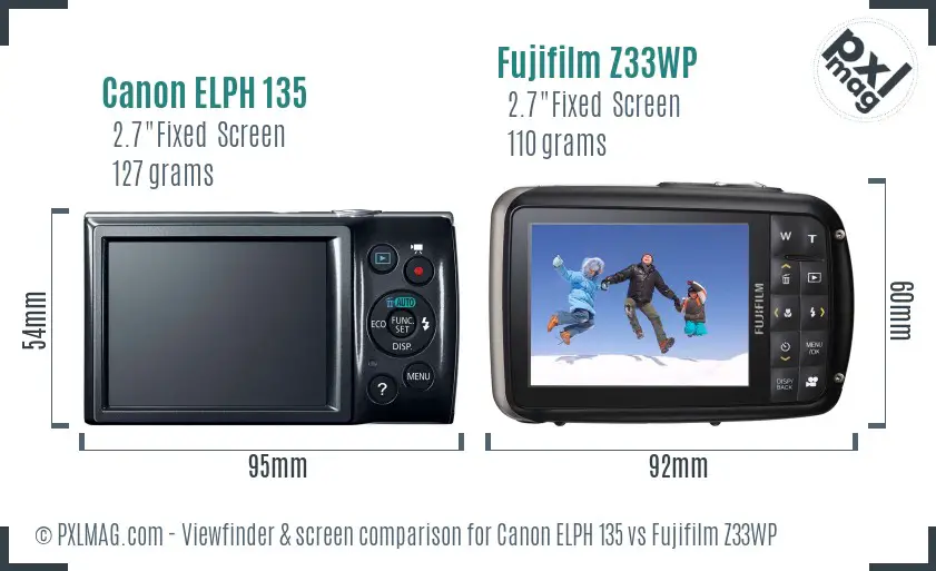 Canon ELPH 135 vs Fujifilm Z33WP Screen and Viewfinder comparison