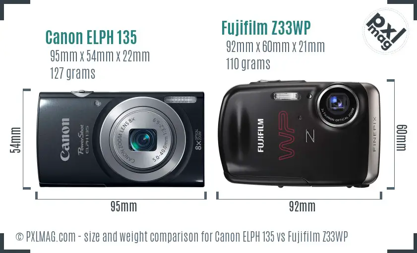 Canon ELPH 135 vs Fujifilm Z33WP size comparison