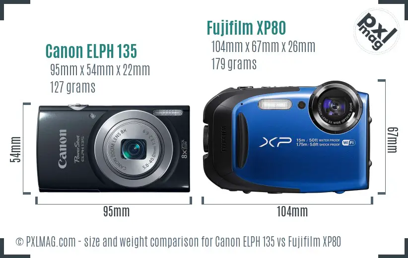 Canon ELPH 135 vs Fujifilm XP80 size comparison