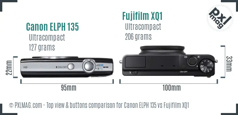 Canon ELPH 135 vs Fujifilm XQ1 top view buttons comparison