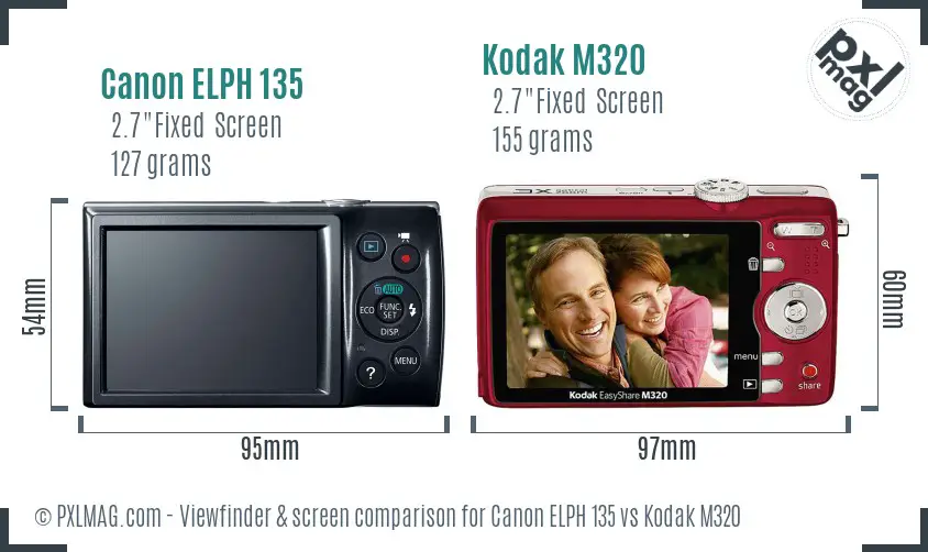 Canon ELPH 135 vs Kodak M320 Screen and Viewfinder comparison