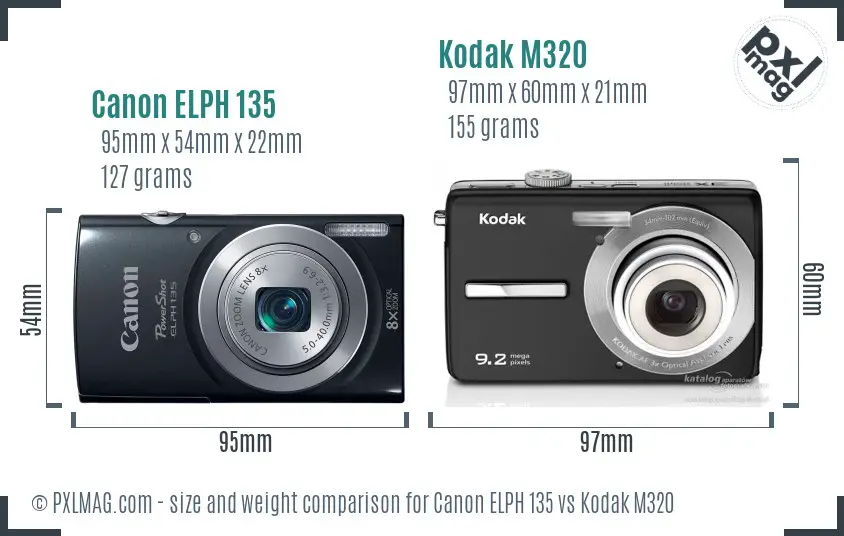 Canon ELPH 135 vs Kodak M320 size comparison