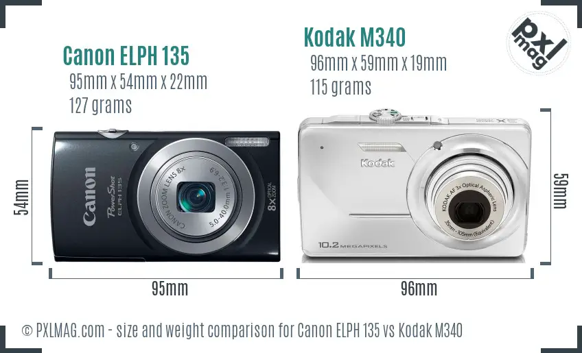 Canon ELPH 135 vs Kodak M340 size comparison