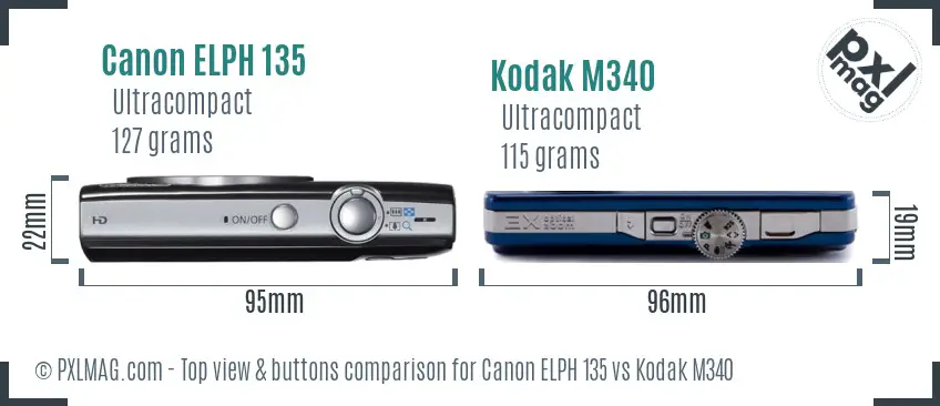 Canon ELPH 135 vs Kodak M340 top view buttons comparison