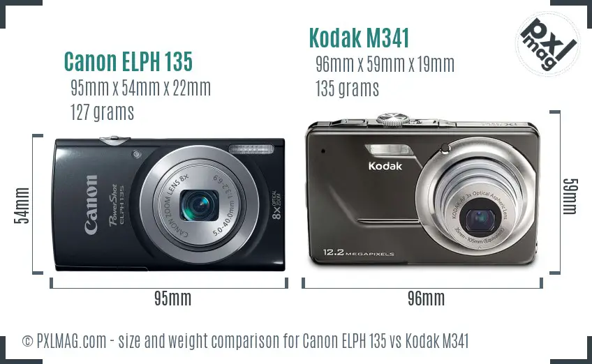 Canon ELPH 135 vs Kodak M341 size comparison Canon ELPH 135 vs Kodak M341 size comparison
