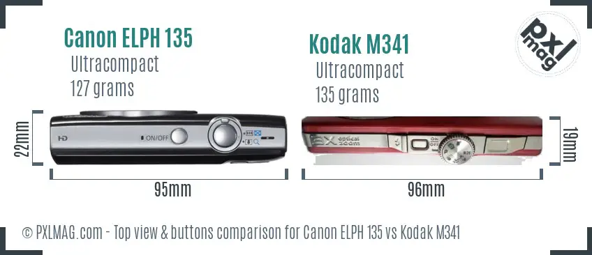 Canon ELPH 135 vs Kodak M341 top view buttons comparison