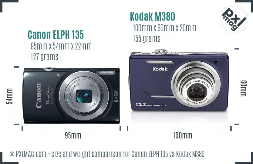 Canon ELPH 135 vs Kodak M380 size comparison