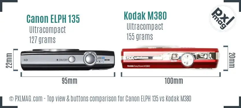Canon ELPH 135 vs Kodak M380 top view buttons comparison