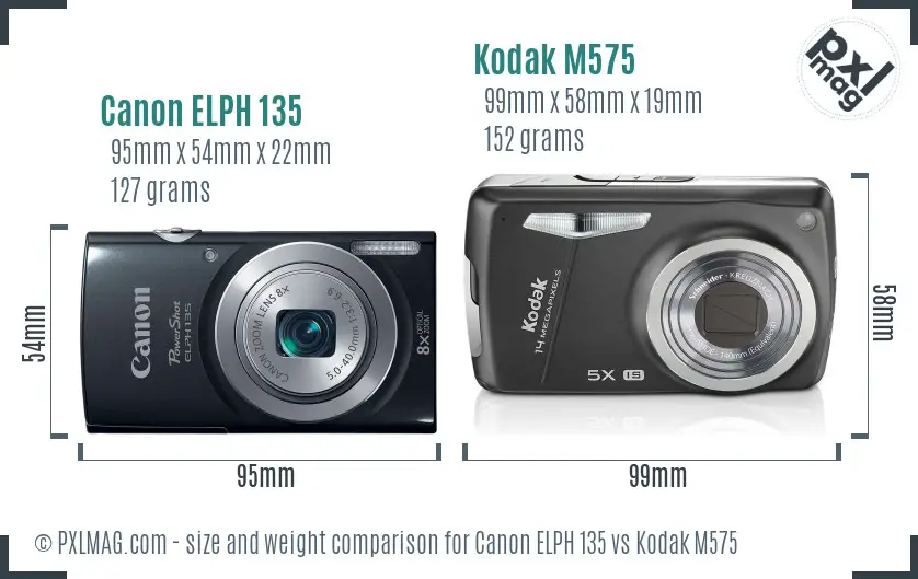 Canon ELPH 135 vs Kodak M575 size comparison