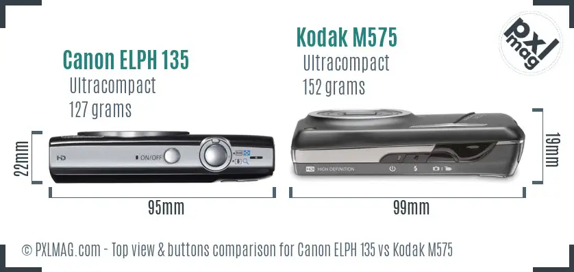Canon ELPH 135 vs Kodak M575 top view buttons comparison