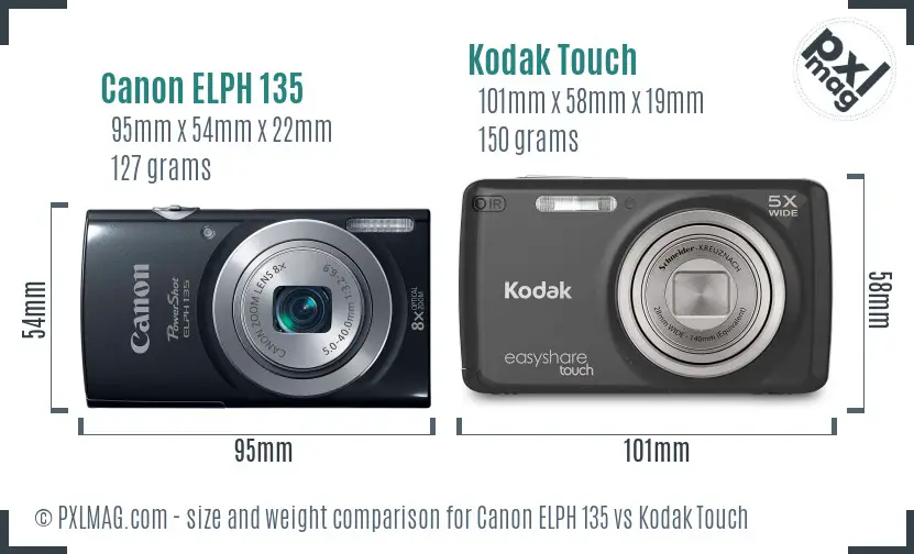 Canon ELPH 135 vs Kodak Touch size comparison