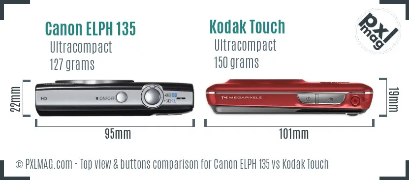 Canon ELPH 135 vs Kodak Touch top view buttons comparison