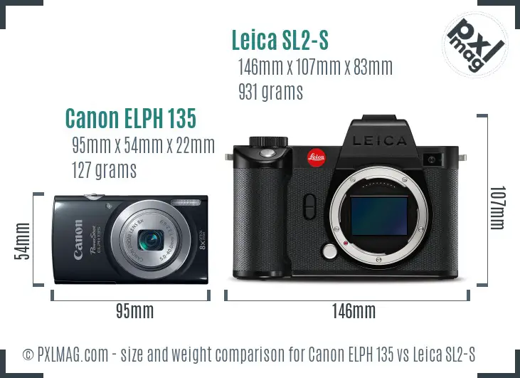 Canon ELPH 135 vs Leica SL2-S size comparison