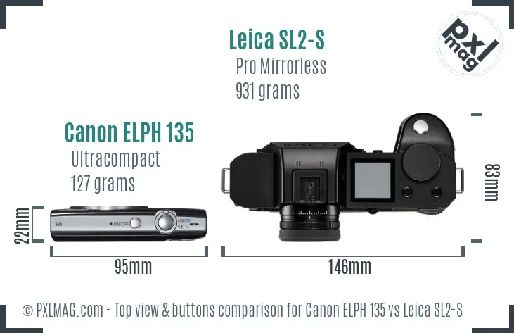 Canon ELPH 135 vs Leica SL2-S top view buttons comparison