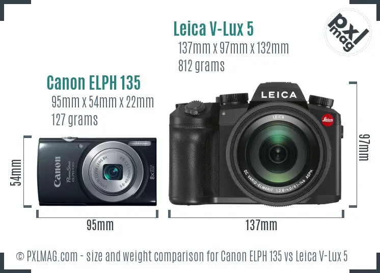 Canon ELPH 135 vs Leica V-Lux 5 size comparison