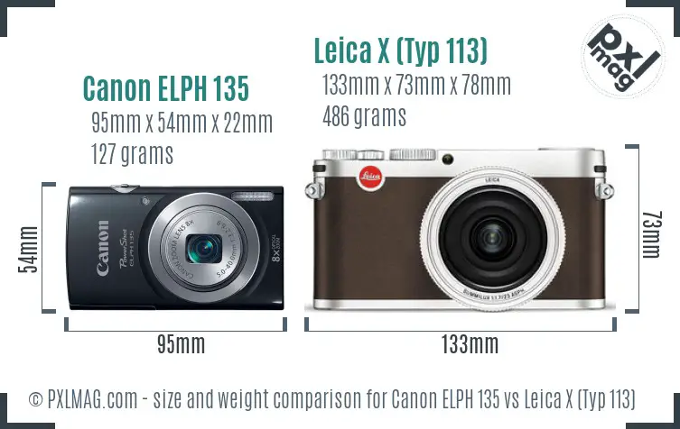 Canon ELPH 135 vs Leica X (Typ 113) size comparison