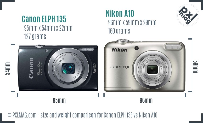 Canon ELPH 135 vs Nikon A10 size comparison