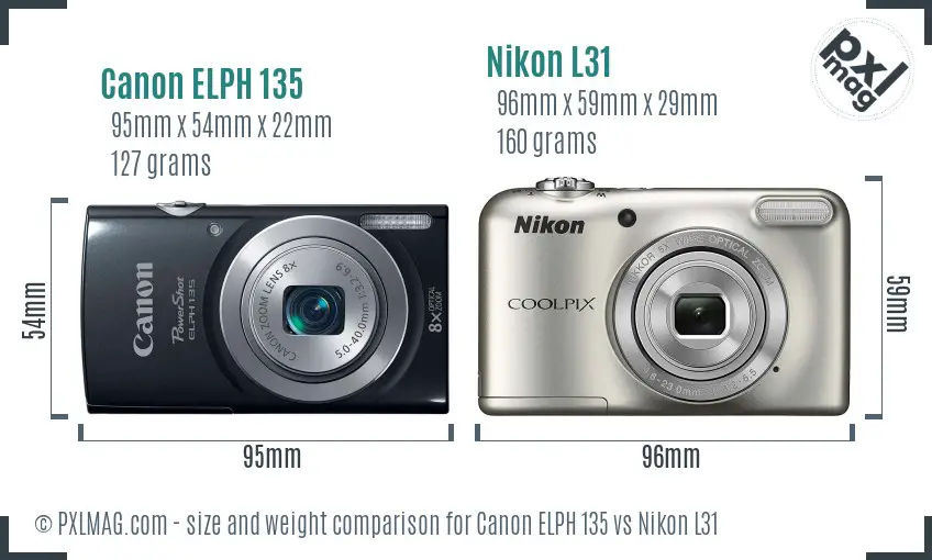 Canon ELPH 135 vs Nikon L31 size comparison