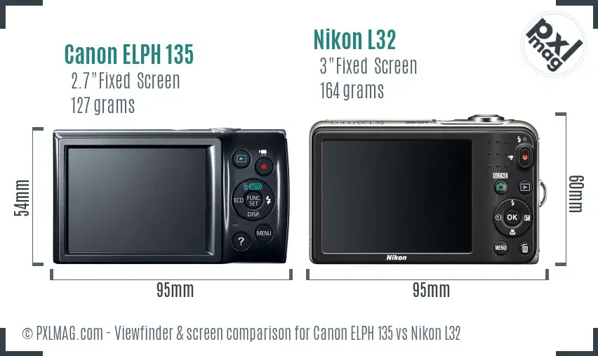 Canon ELPH 135 vs Nikon L32 Screen and Viewfinder comparison