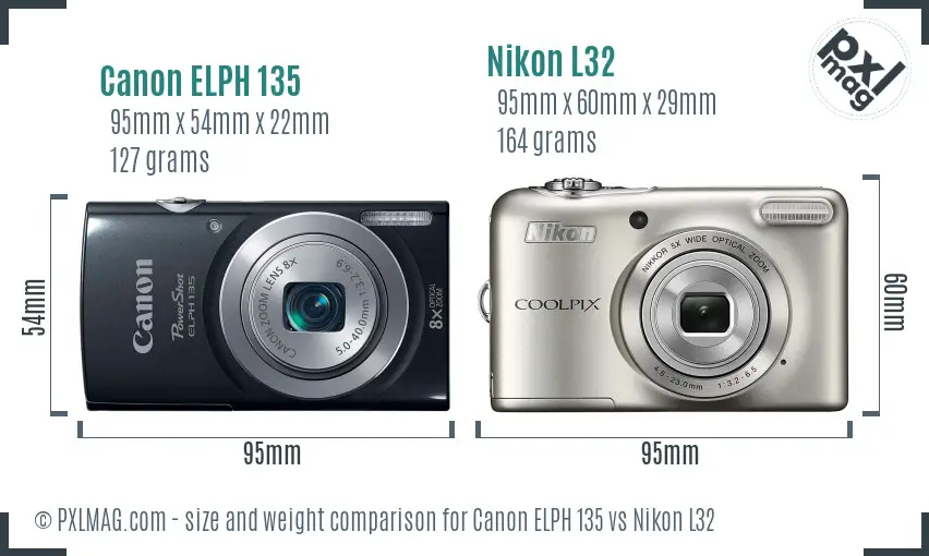 Canon ELPH 135 vs Nikon L32 size comparison