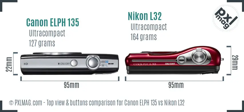 Canon ELPH 135 vs Nikon L32 top view buttons comparison