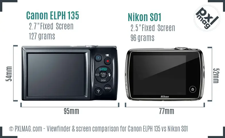 Canon ELPH 135 vs Nikon S01 Screen and Viewfinder comparison