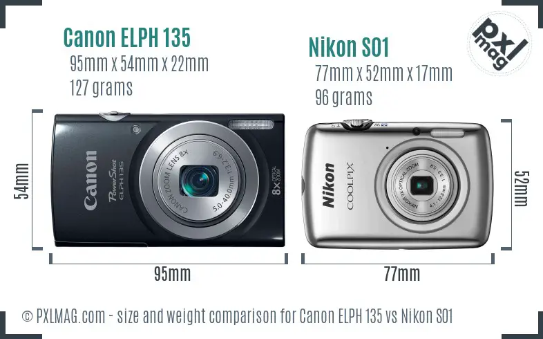 Canon ELPH 135 vs Nikon S01 size comparison