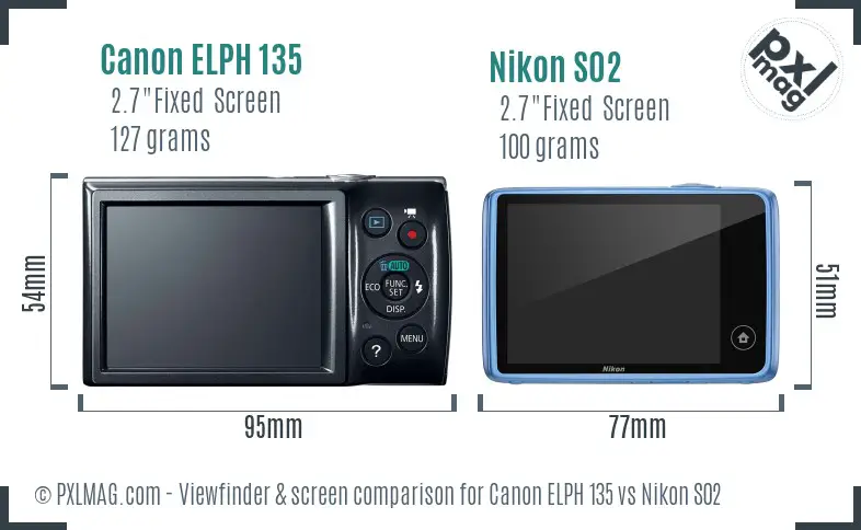Canon ELPH 135 vs Nikon S02 Screen and Viewfinder comparison