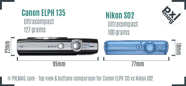 Canon ELPH 135 vs Nikon S02 top view buttons comparison