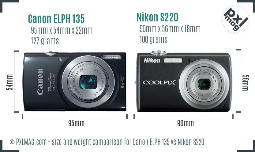 Canon ELPH 135 vs Nikon S220 size comparison