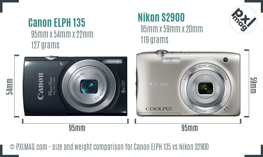 Canon ELPH 135 vs Nikon S2900 size comparison Canon ELPH 135 vs Nikon S2900 size comparison