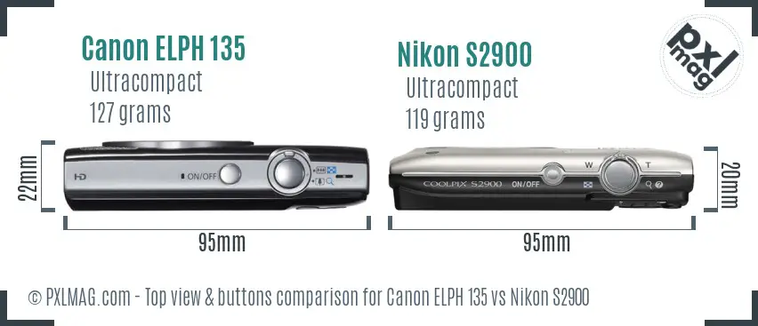 Canon ELPH 135 vs Nikon S2900 top view buttons comparison Canon ELPH 135 vs Nikon S2900 top view buttons comparison