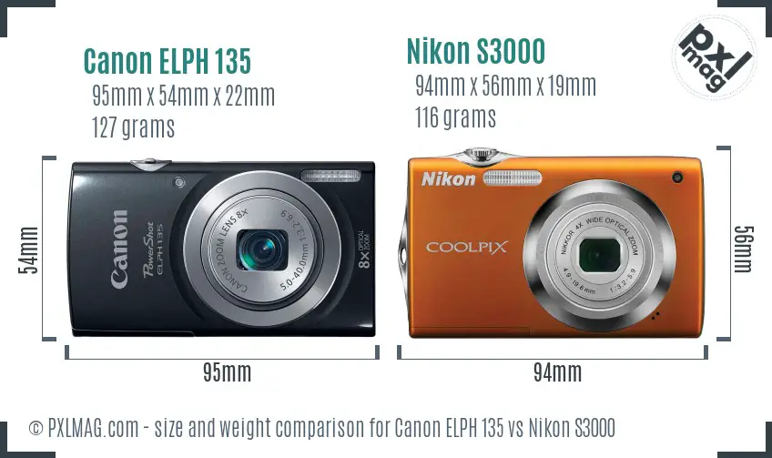 Canon ELPH 135 vs Nikon S3000 size comparison