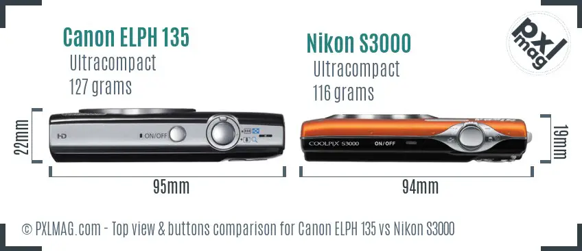 Canon ELPH 135 vs Nikon S3000 top view buttons comparison