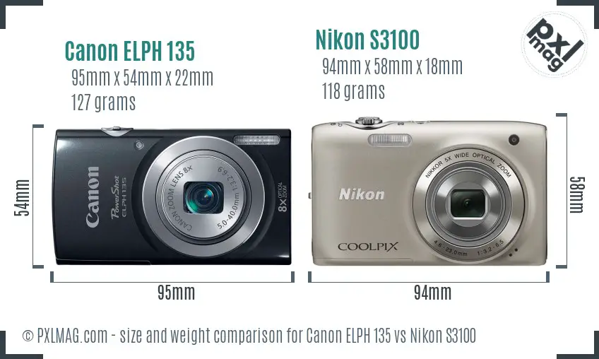 Canon ELPH 135 vs Nikon S3100 size comparison