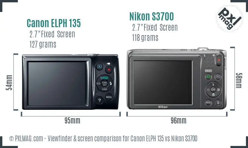 Canon ELPH 135 vs Nikon S3700 Screen and Viewfinder comparison