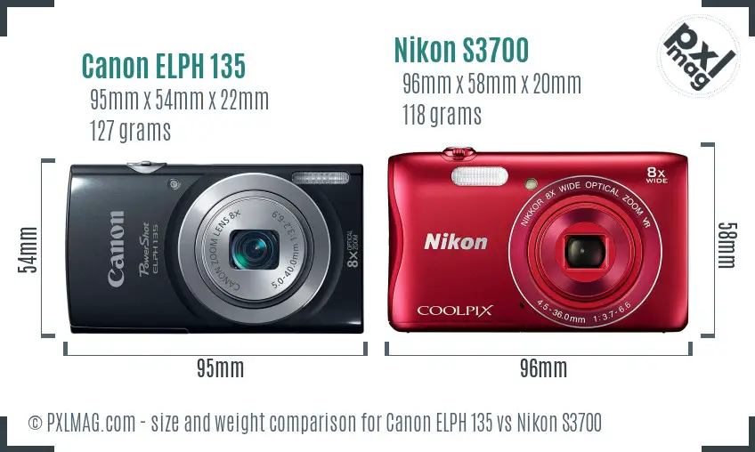 Canon ELPH 135 vs Nikon S3700 size comparison